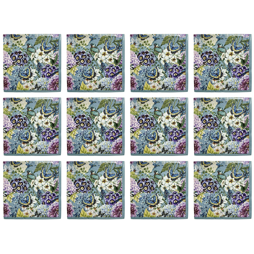 12x 20pc Urban Heidi Flower Napkins Blue 33x33cm Kitchen Decor Tableware