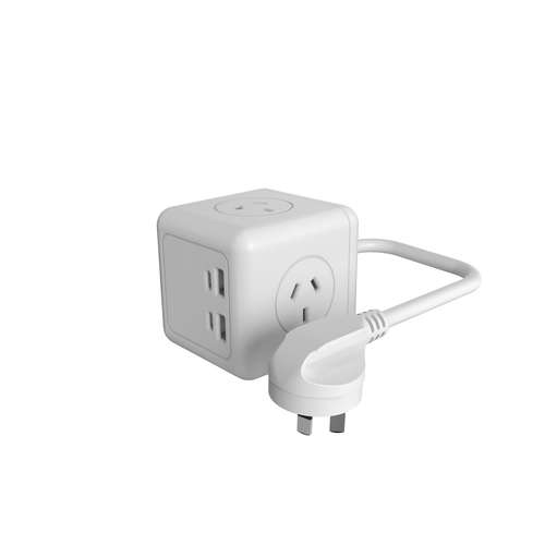 Ultracharge Power Cube 3-Socket/4-USB Port Plug - White