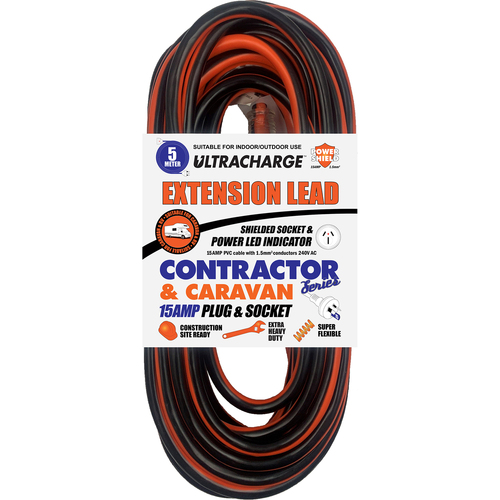 Ultracharge Contractor/Caravan Suitability Extension Lead 5m 15A