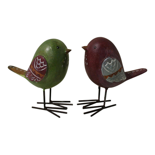 LVD 2pc Resin/Iron 12cm Birds Home Decorative Figurine Set - Green/Red