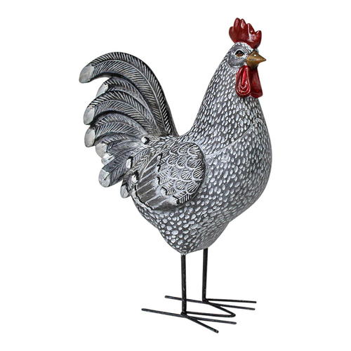 LVD Resin 32cm Rooster Ornament Figurine Decor - Light Grey