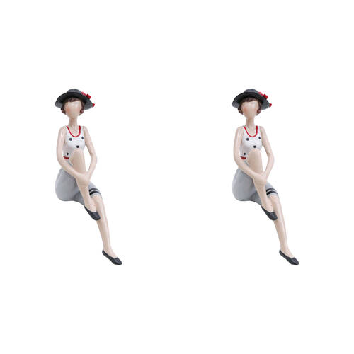 2PK LVD Retro Bathing Beauty Agnes Resin Figurine Decor 21cm