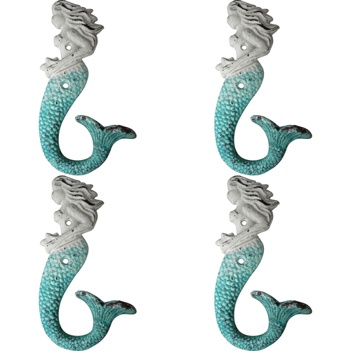 4PK LVD Hook Mermaid Lblue Decorative Wall Hangers Home Organisation