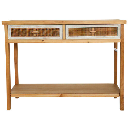 LVD Coastal Wood/Rattan/MDF 81x107cm 2-Drawer Console Table Furniture Rect NTRL