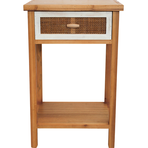 LVD 43x69cm Rattan Wood Bedside Coastal Table - Brown