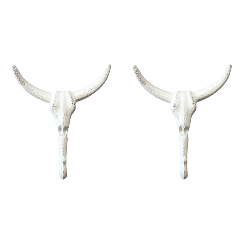 2PK LVD Metal Decorative Hook Skull Sculpture Home/Office Decor 20cm White