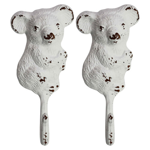 2PK LVD Koala Hook Rustic Metal 16cm Wall Hanging Organiser - White