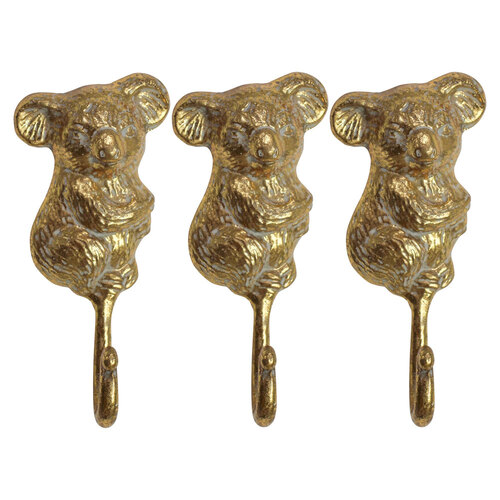 3PK LVD Koala Hook Metal 16cm Wall Hanging Decor Organiser - Gold