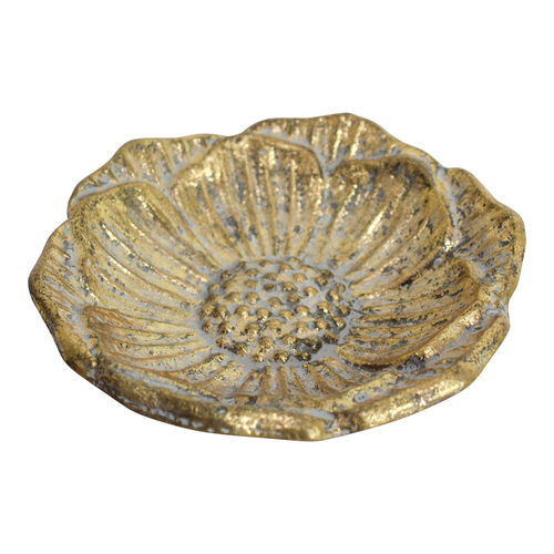 LVD Metal 17.5cm Flower Trinket Plate Dish Decor - Gold