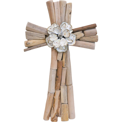 LVD MDF/Tan Oak Cross Driftwood Layers Home Decor 24x40.5cm