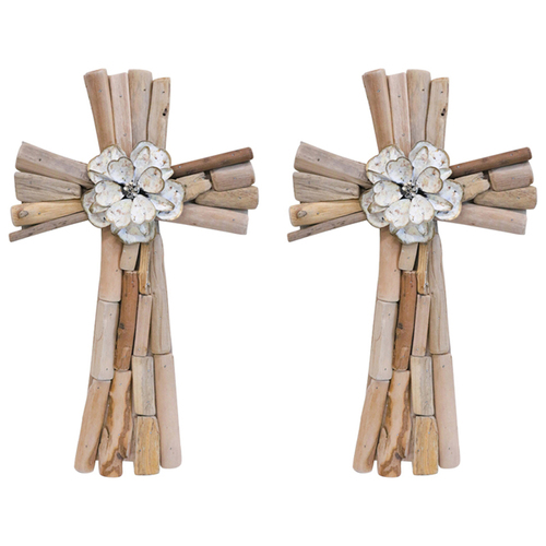 2PK LVD MDF/Tan Oak Cross Driftwood Layers Home Decor 24x40.5cm