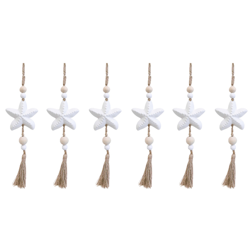 6PK LVD Wood/Metal Hanging Starfish Home Decor 8.5x38cm - White