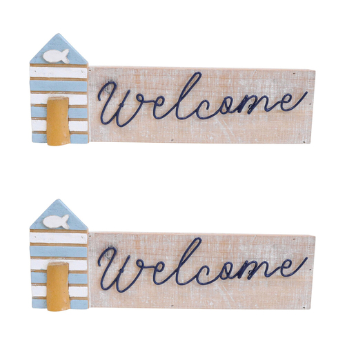 2PK LVD Fir Wood/Iron Welcome House Sign Home/Room Decor 30x11.5cm