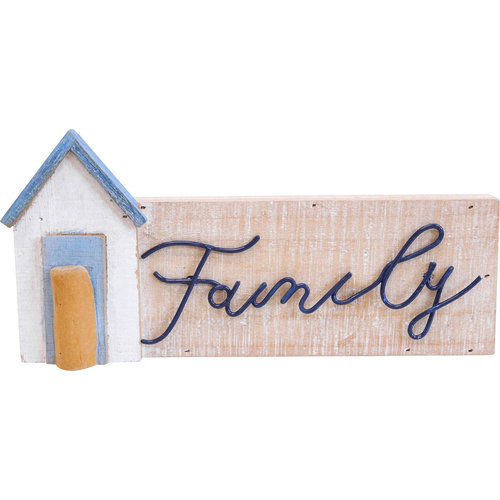 LVD Fir Wood/Iron Family House Sign Home/Room Decor 24x11.5cm