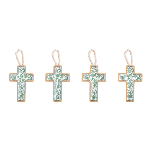 4PK LVD Wooden Cross w/ Beaded Hanger Home Decor 10x15cm - Matisse