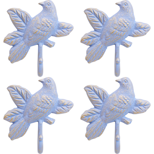 4PK LVD Iron Bird Hanging Hook Storage Home Decor - Blue