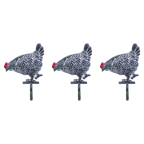 3PK LVD Iron Hook Chicken Peck Sculpture Garden Decor 13.5x19.5cm