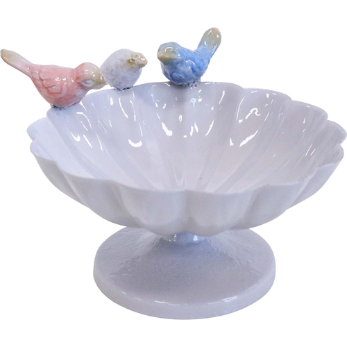 LVD Iron Jewellery/Keys Trinket Bowl Birds 13x15cm - White