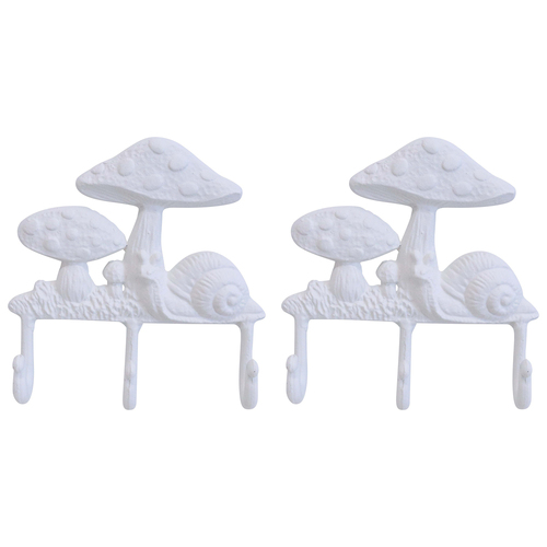 2PK LVD Toadstool Triple Hanging Iron Hooks Home Decor - White