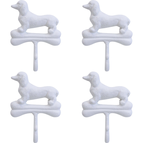 4PK LVD Daschound Hanging Iron Hook Organiser Home Decor - White