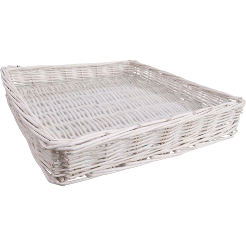 LVD Wicker Willow Tray Basket w/ Glass Square 36x36cm - White