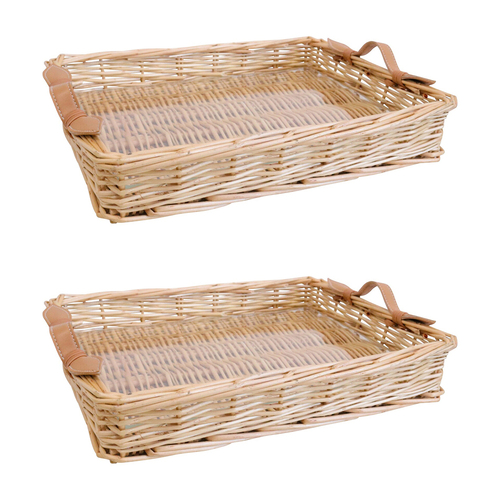 2PK LVD Toulon Wicker Basket Tray Rectangle Medium w/ Glass 31x24cm - Natural