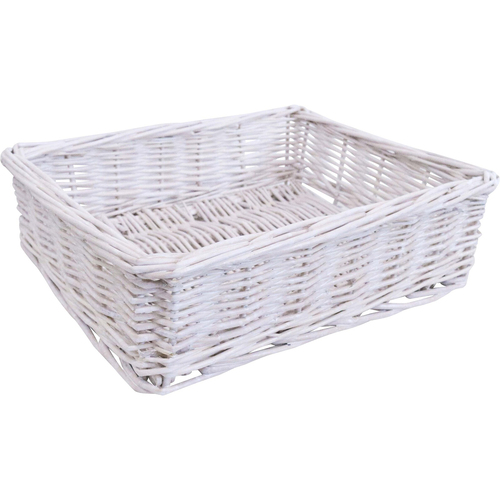 LVD Utility Willow Hamper Basket Tray Medium Rectangle 25x19cm - White