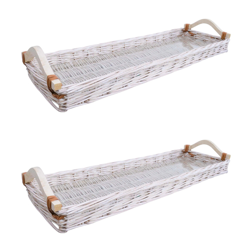 2PK LVD Utility Willow Tray Charcuterie Wicker Basket 60x20cm - White