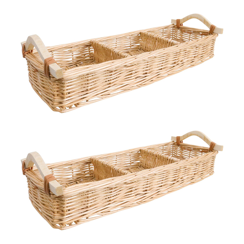 2PK LVD Wicker Willow Tray Storage Basket 50x17cm - Natural