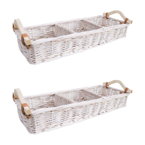 2PK LVD Utility Willow Tray Wicker Basket Storage 50x17cm - White