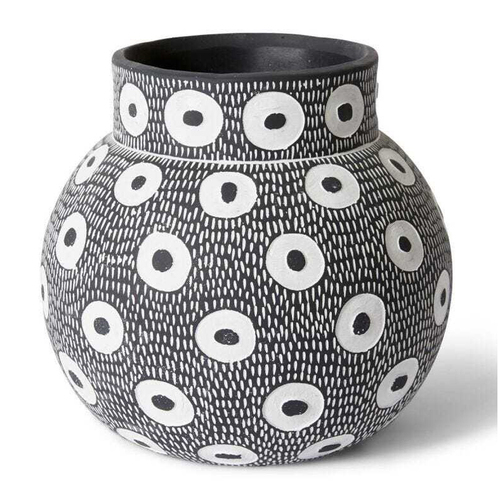 E Style Ashton 28cm Cement Plant Pot Round Decor - White/Black