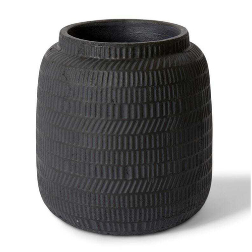 E Style Terrell 26cm Cement Plant Pot Decor Round - Black