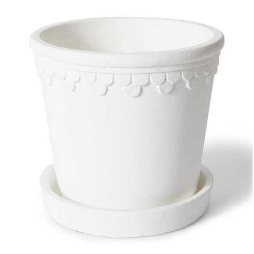 E Style Sophia 18cm Cement Plant Pot w/ Saucer Decor - White