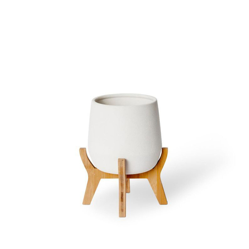 E Style Lawson 26cm Ceramic/Wood Plant Pot w/ Stand Round - White