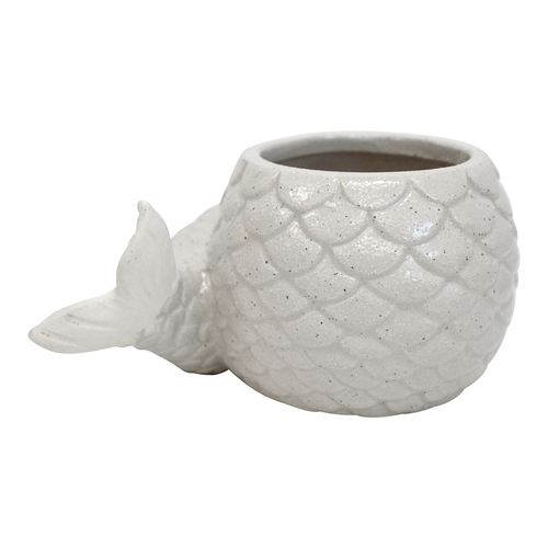 LVD Mermaid Tail Ceramic 18.5cm Planter Pot Decor - White