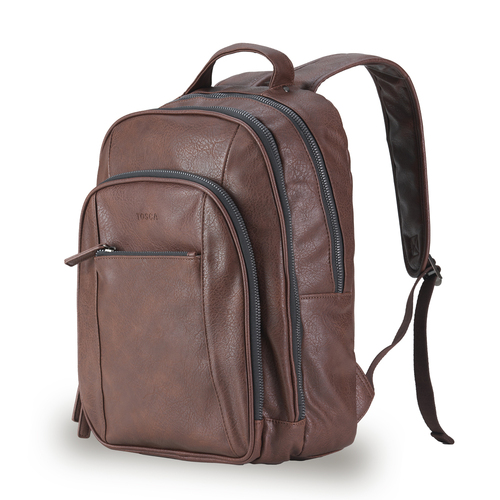 Tosca Vegan Leather Backpack Mens Travel Bag - Chocolate