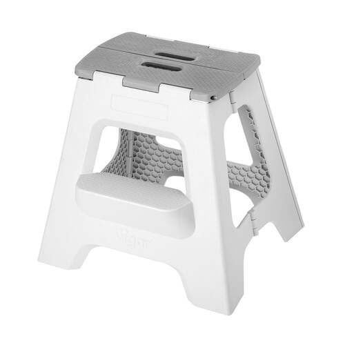 Vigar 40cm Compact 2 Step Plastic Foldable Stool - Grey