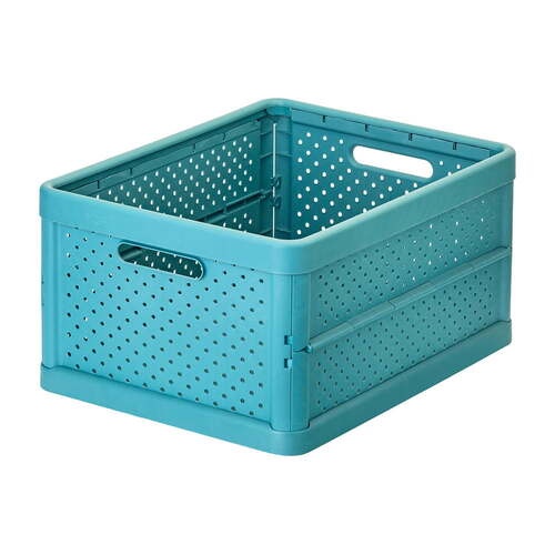 Vigar Compact 32L Plastic Foldable Crate Home/Car Basket - Stone Blue