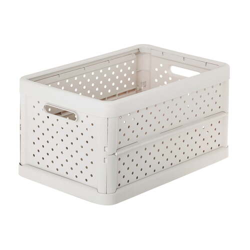 Vigar Compact 11.3L Plastic Foldable Crate - Sand White