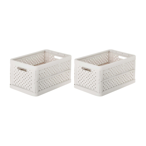 2x Vigar Compact 11.3L Plastic Foldable Crate - Sand White