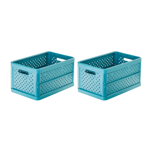 2x Vigar Compact 11.3L Plastic Foldable Crate - Stone Blue