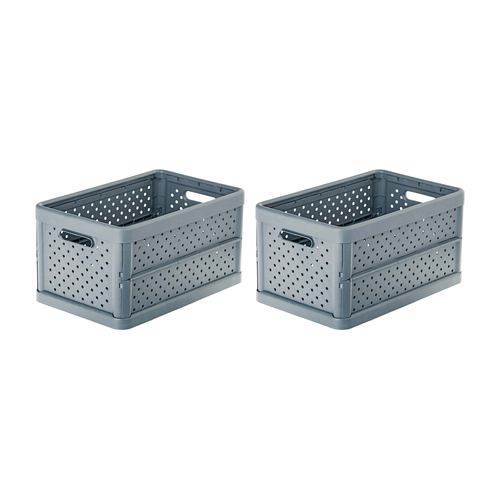 2x Vigar Compact 11.3L Plastic Foldable Crate - Charcoal Black