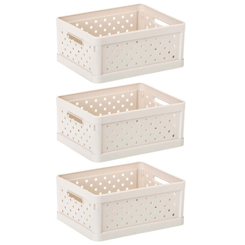 3x Vigar Compact 3.3L Plastic Foldable Crate Basket - Sand White