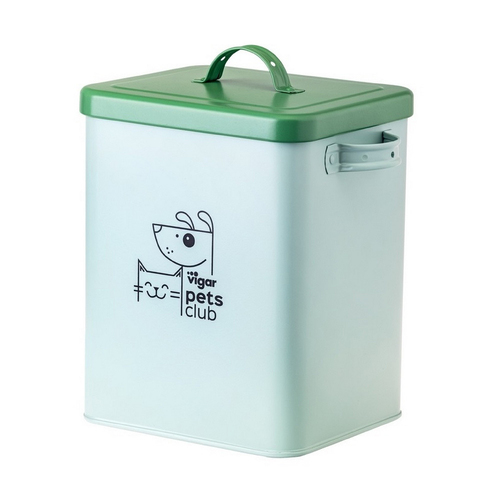 Vigar Pets Club Small Pet Food Metal Storage Container w/ Lid Green 5L