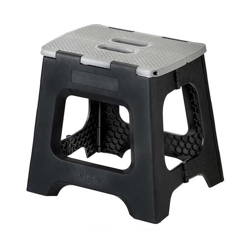 Vigar Compact Foldable 32cm Plastic Step Stool - Black-Grey