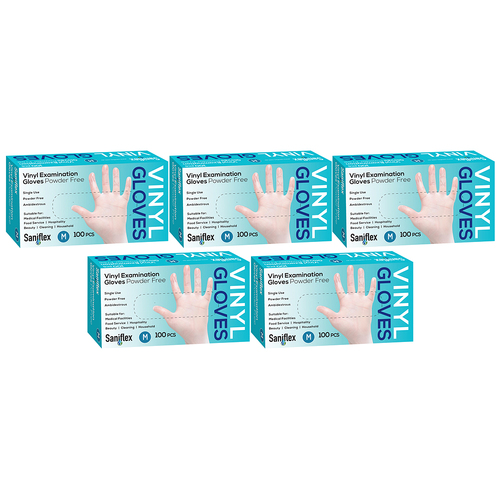 500pc Saniflex Vinyl Disposable Gloves Clear Size M