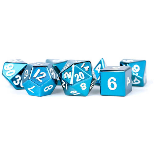 7pc Fanroll by Metallic Metal Polyhedral RPG Tabletop Dice Gaming Set 16mm - Blue Painted