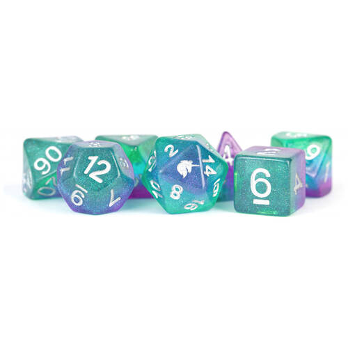 7pc Fanroll by Metallic Unicorn Resin Polyhedral RPG Tabletop Dice Set - Aurora