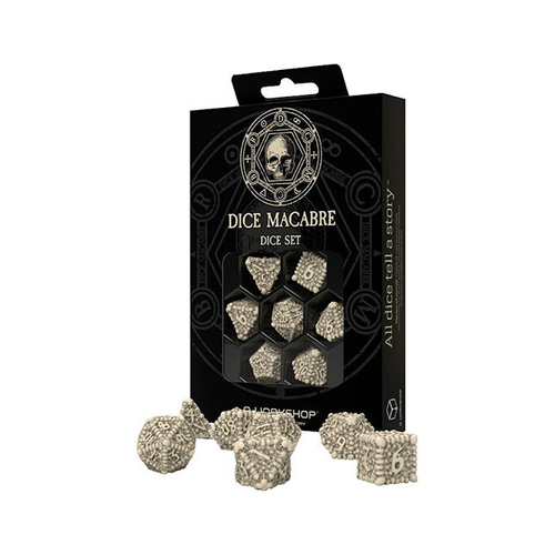 7pc Q-Workshop Macabre Resin Gaming Skull Dice Set Beige/Brown