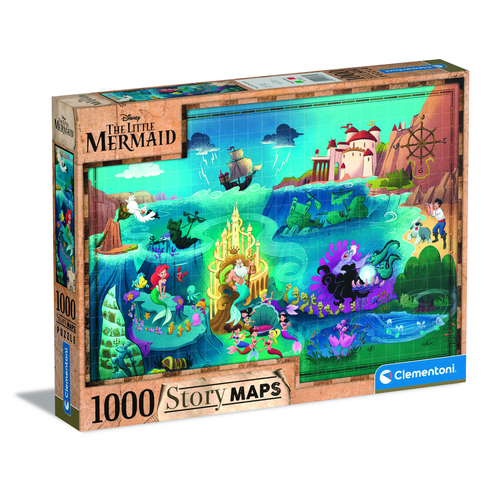 1000pc Clementoni The Little Mermaid Story Maps Jigsaw Puzzle 69x50cm